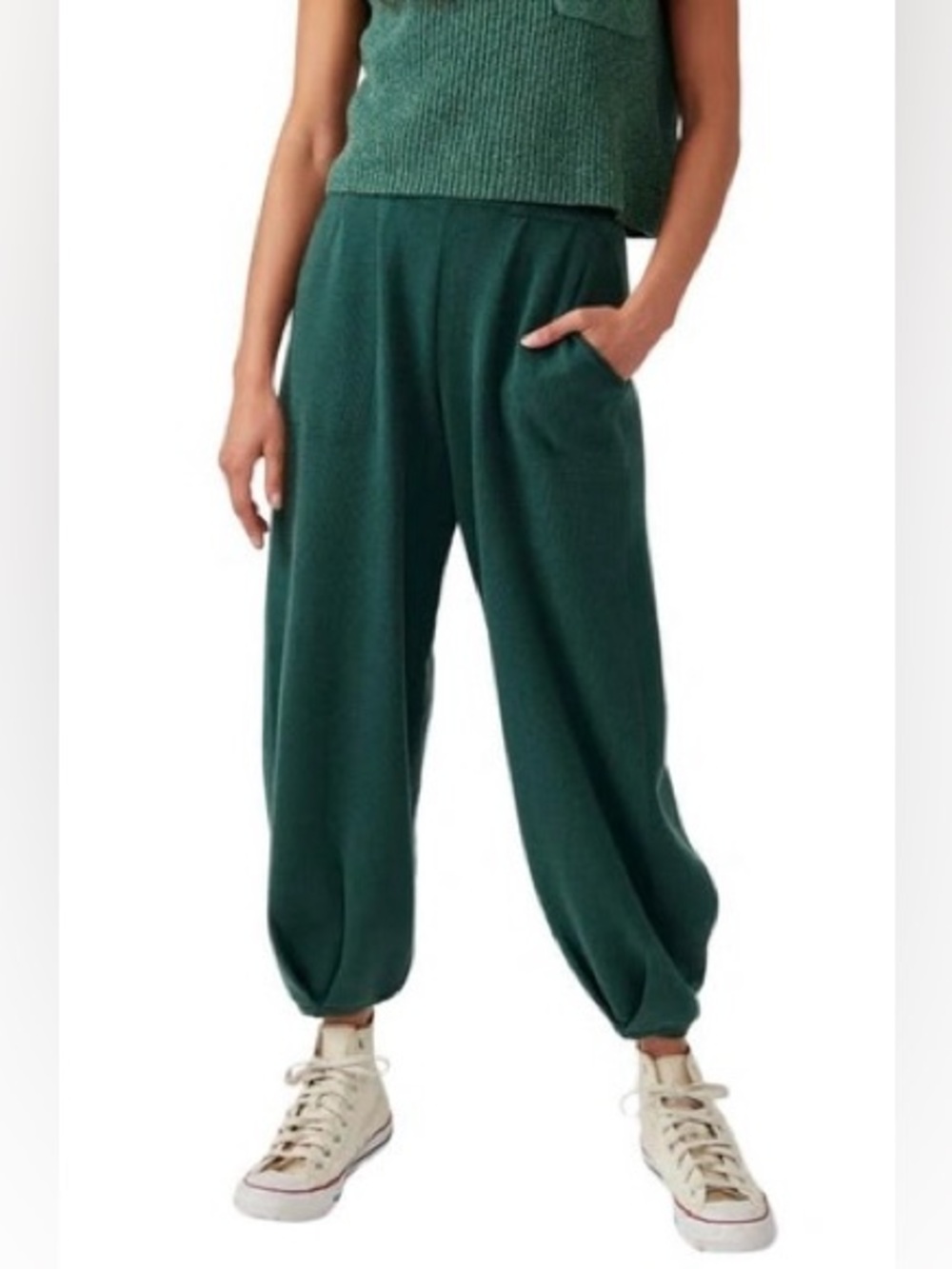 Free People FP Beach Freya Knit Balloon Leg Pants in emerald green medium M